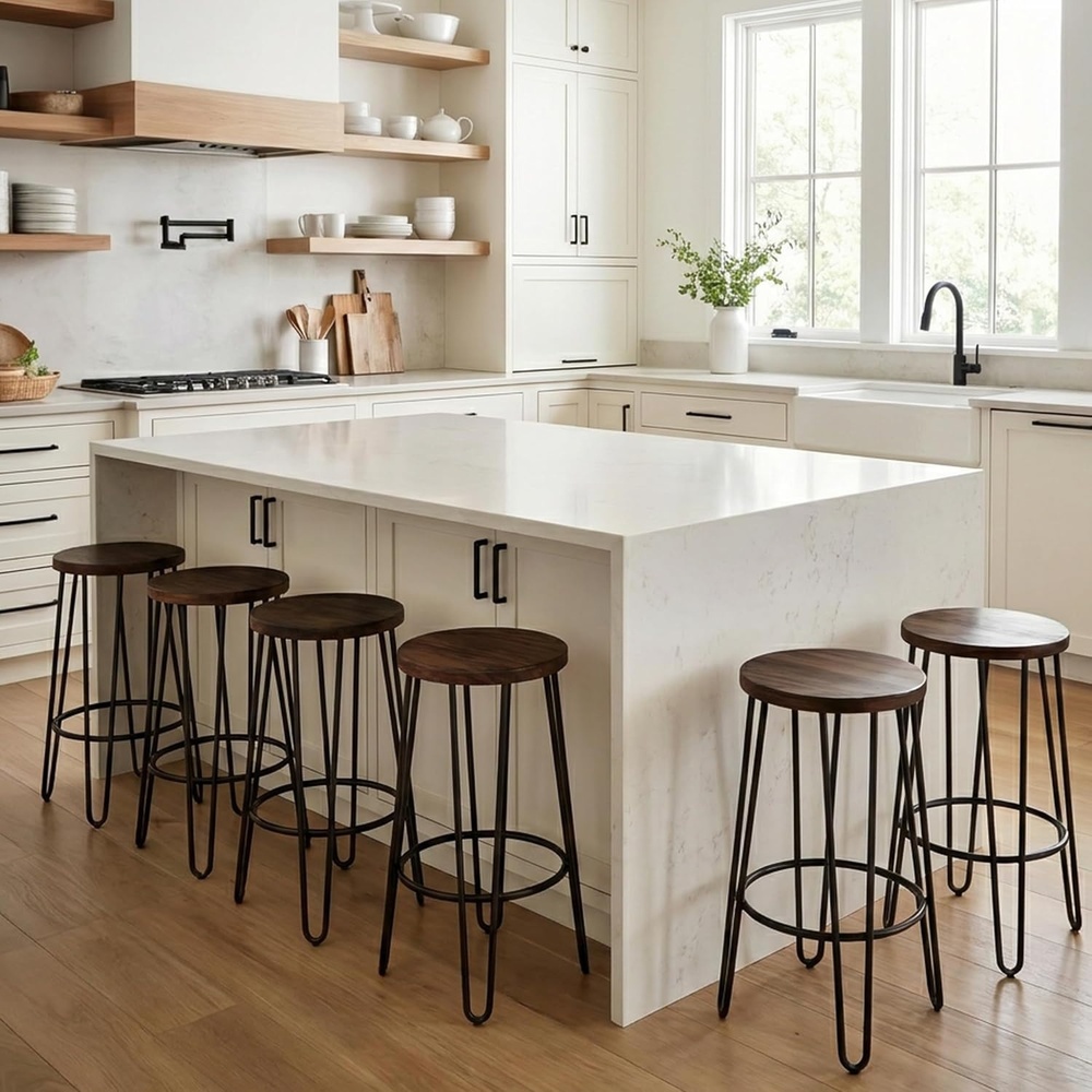 image:imageLavish Home Round 295 Bar Height Bar Stools Set of 6 Dark Walnut
