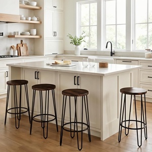 Lavish Home Round 29.5” Bar Height Bar Stools Set of 4, Dark Walnut