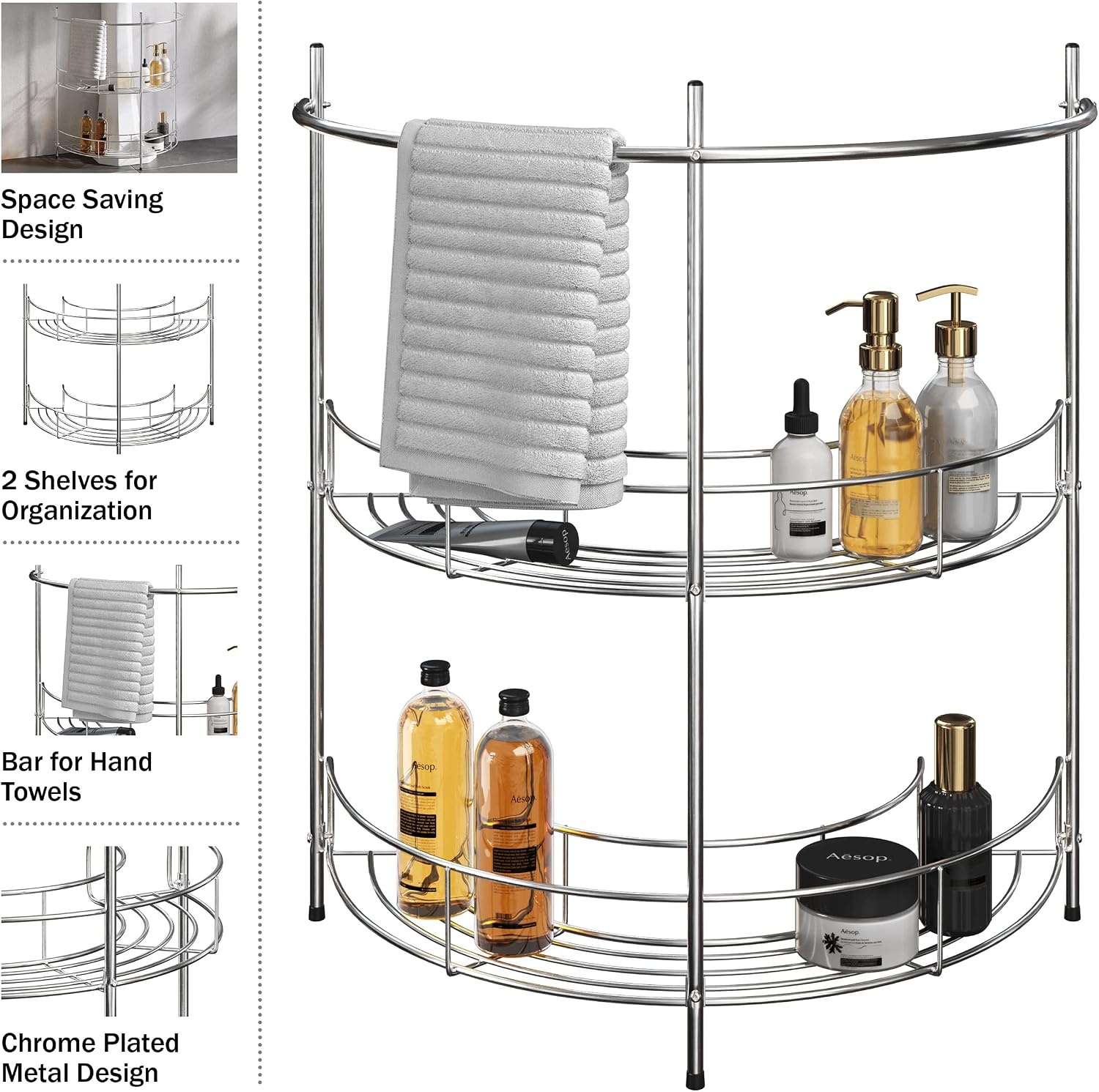 image:imageLavish Home Pedestal Sink Organizer Silver 2125 x 11 x 2325