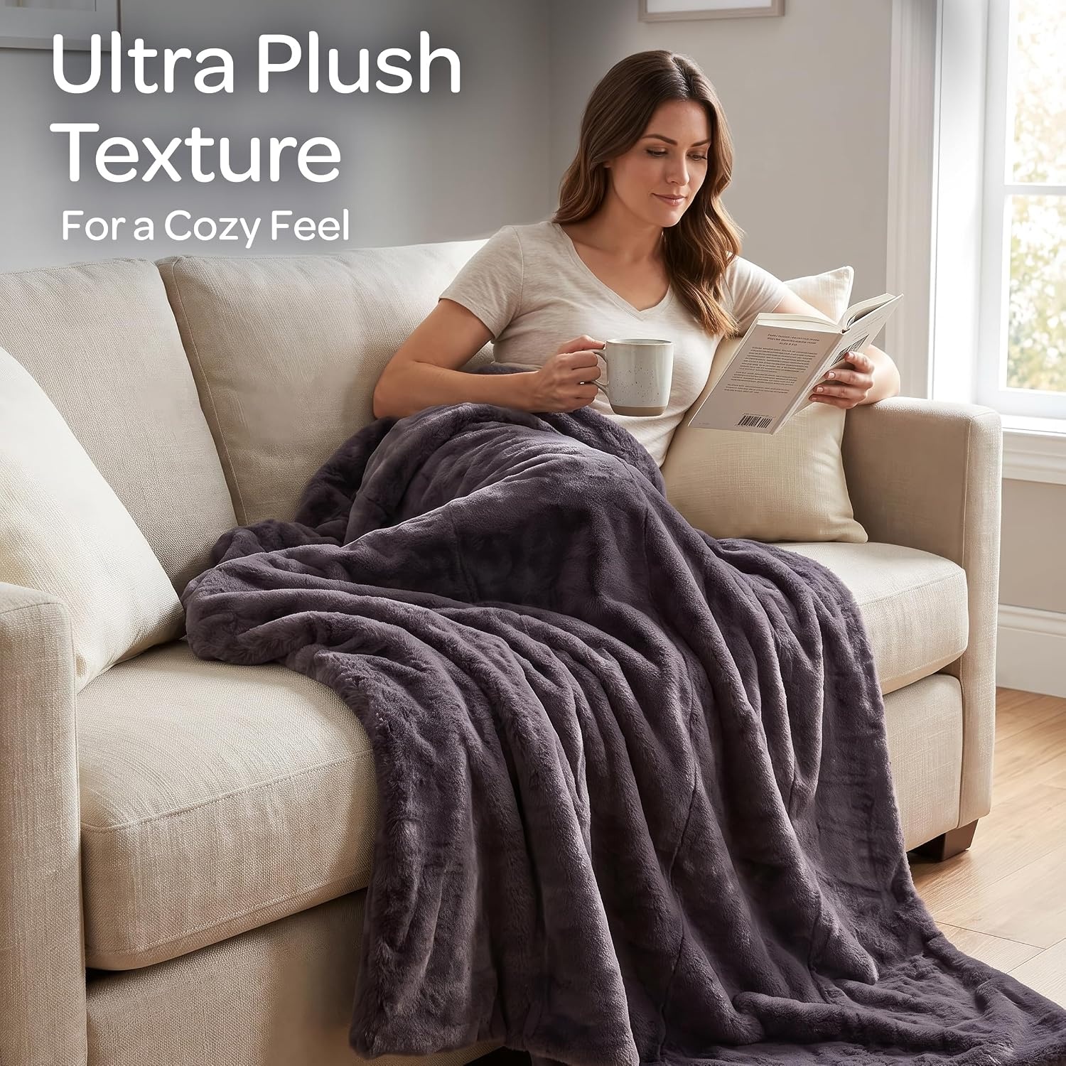 image:imageLavish Home Rabbit Fur 50 x 60 CreamGrey