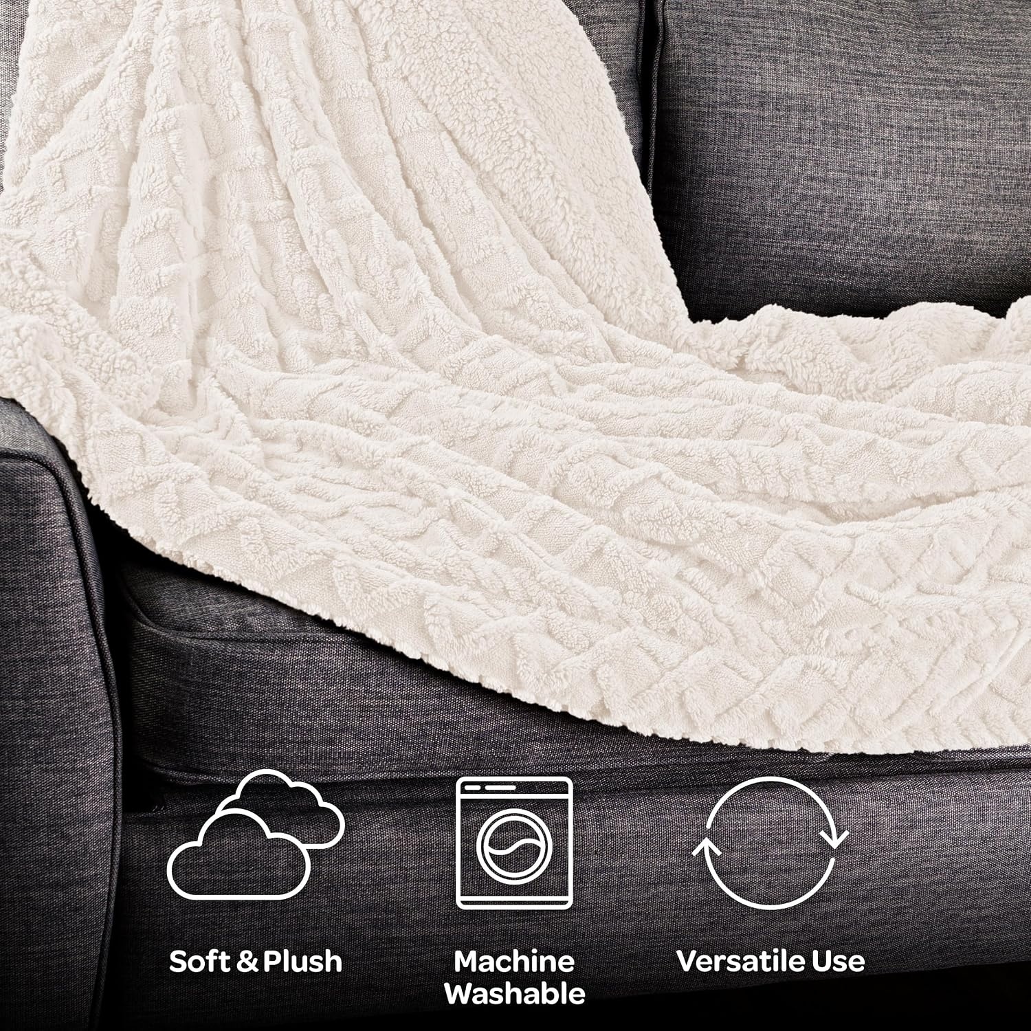 image:imageLavish Home Sherpa Fleece Throw Blanket for Couch Cream 50x 60Cream