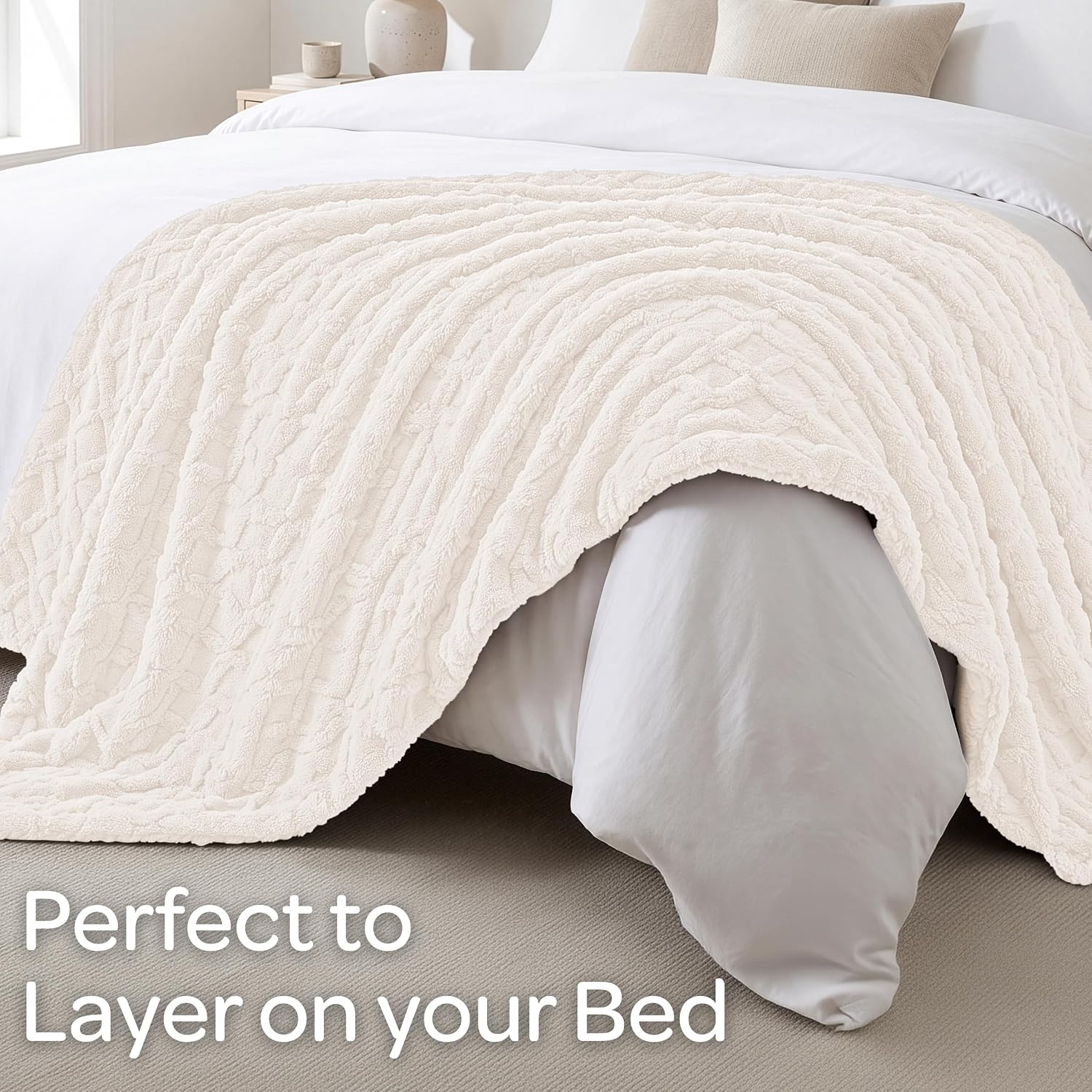 image:imageLavish Home Sherpa Fleece Throw Blanket for Couch Cream 50x 60Cream