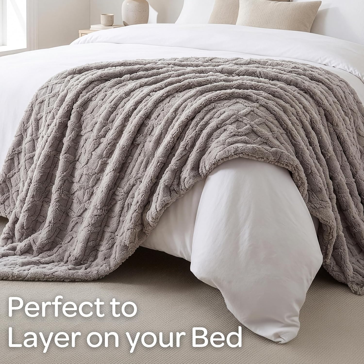 image:imageLavish Home Sherpa Fleece Throw Blanket for Couch Cream 50x 60Grey