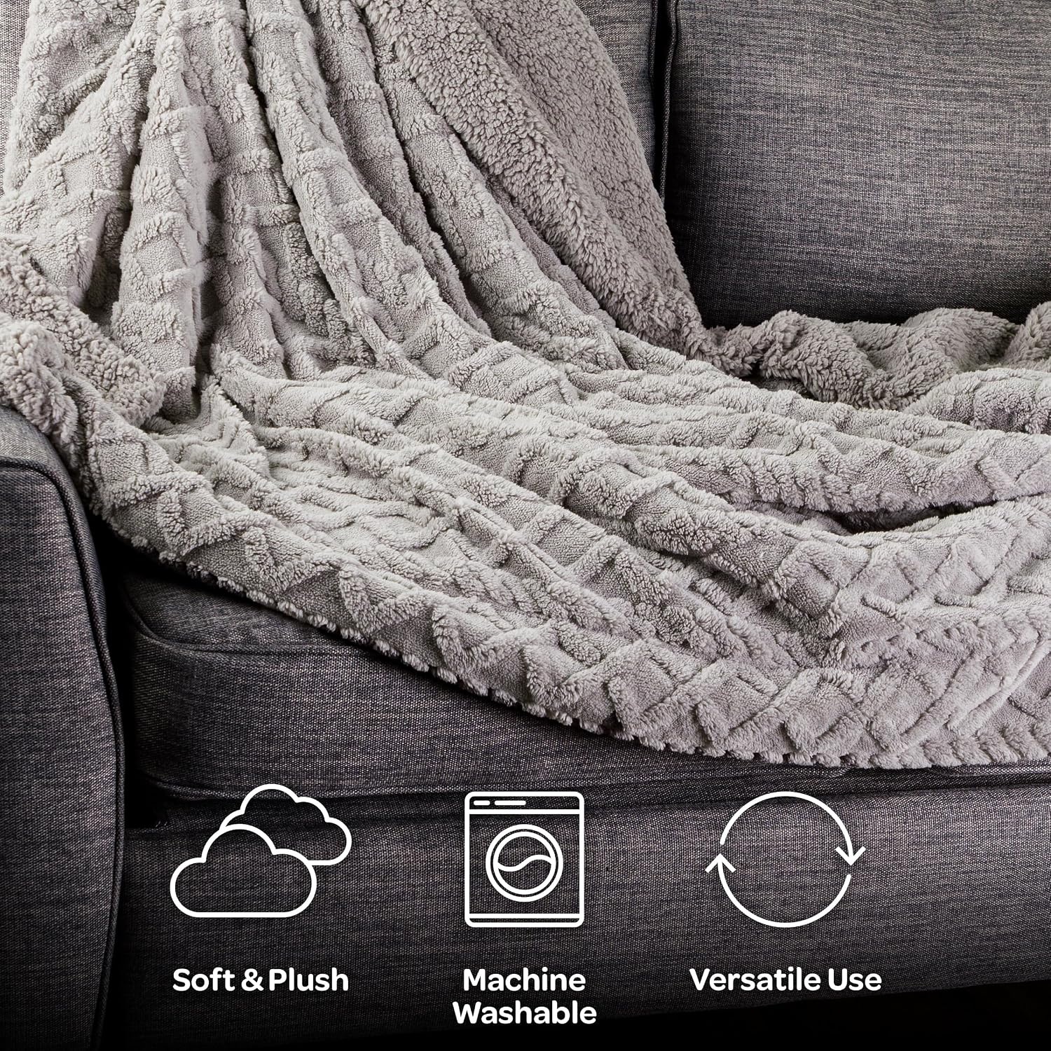 image:imageLavish Home Sherpa Fleece Throw Blanket for Couch Cream 50x 60Grey