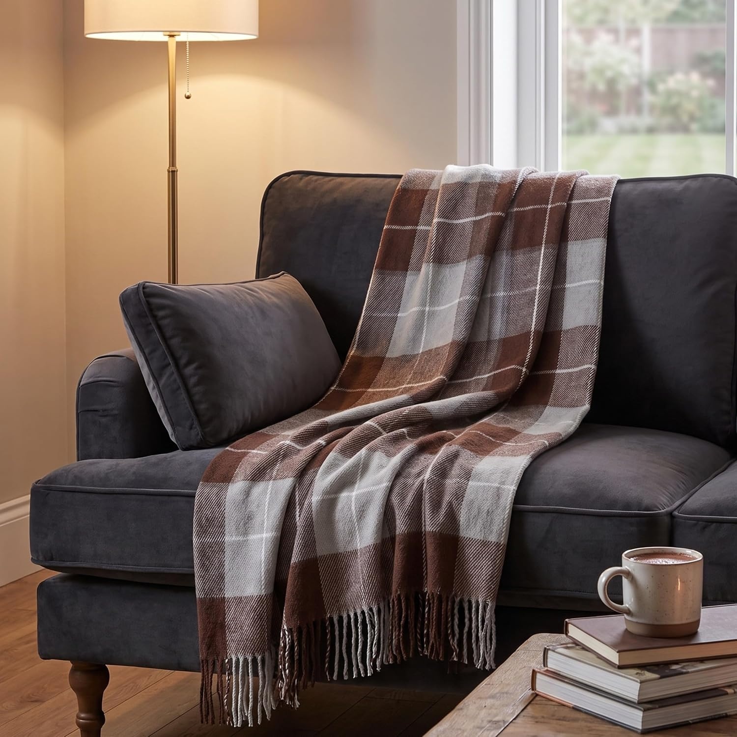 image:imageLavish Home Throw Blanket Brown Plaid 50 x 60