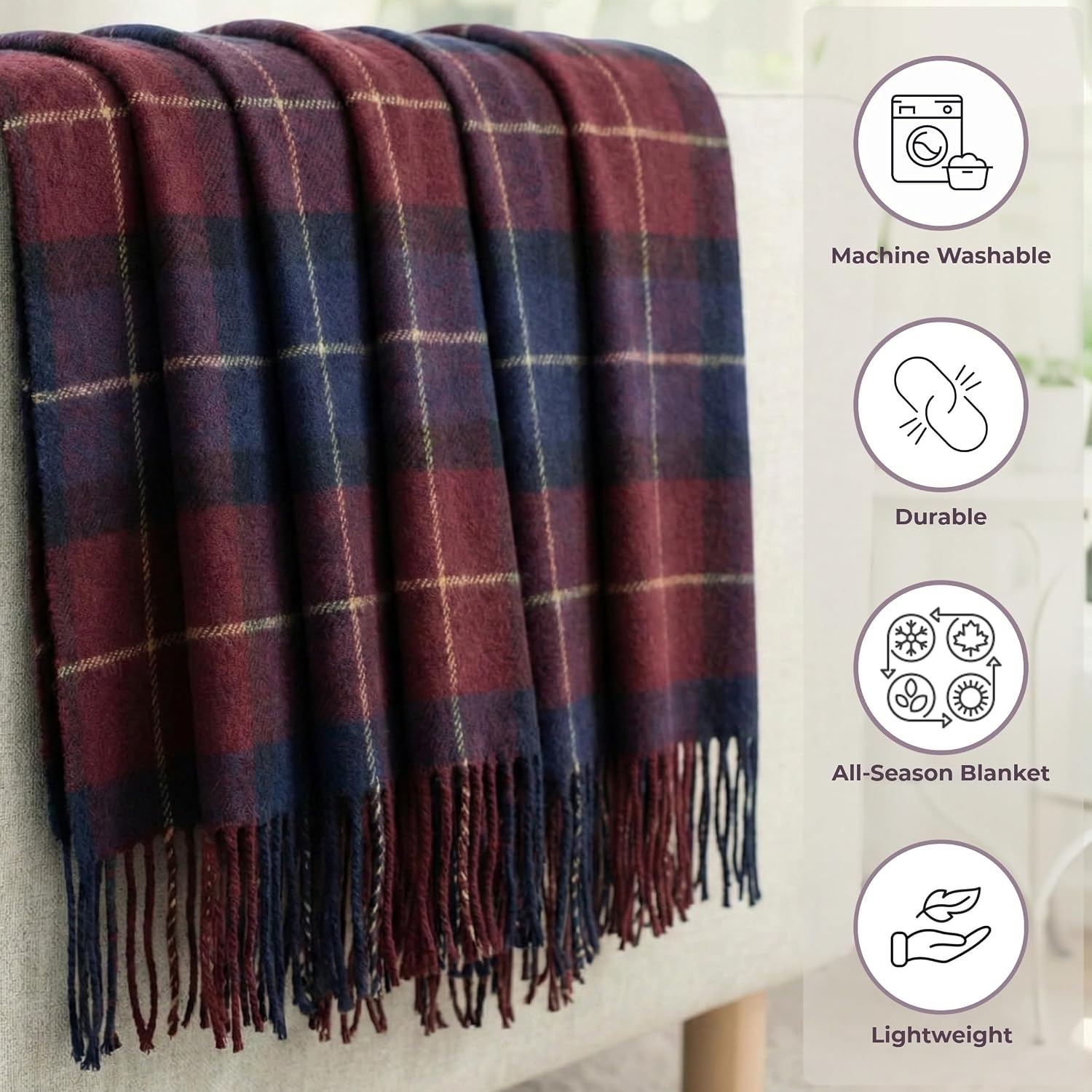 image:imageLavish Home Throw Blanket Brown Plaid 50 x 60BlueRed