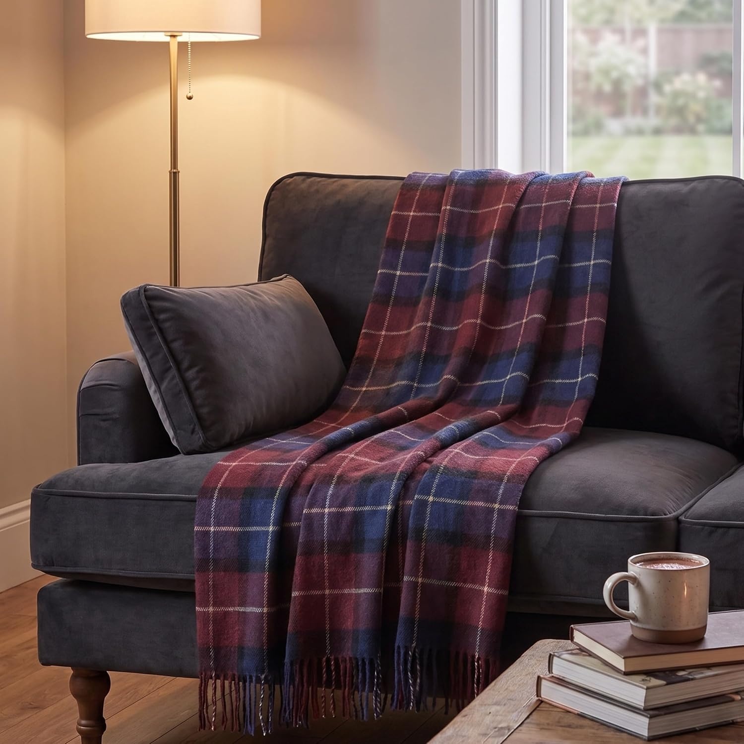 image:imageLavish Home Throw Blanket Brown Plaid 50 x 60BlueRed