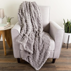 Lavish Home Sherpa Fleece Throw Blanket for Couch, Cream, 50”x 60”(Grey)