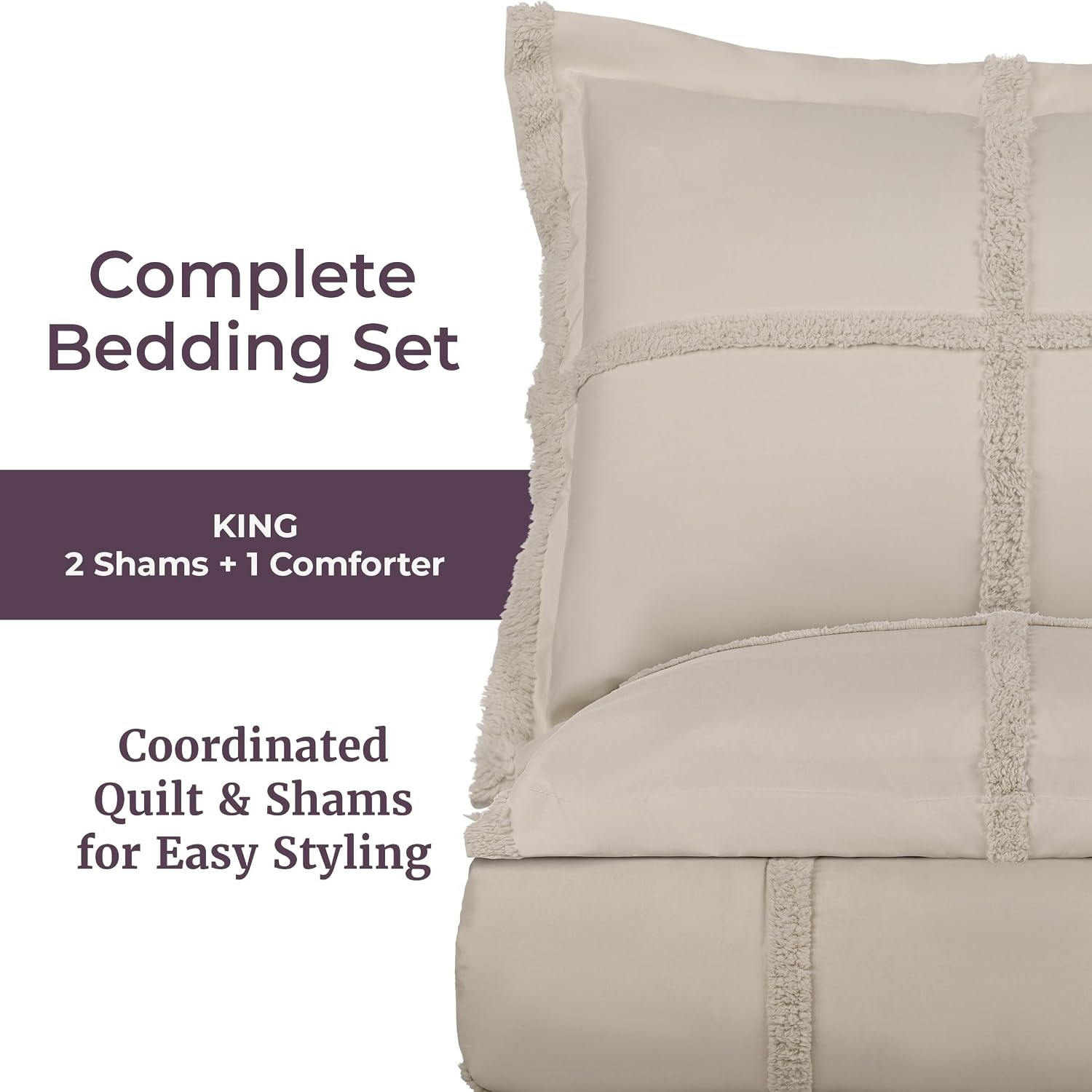 image:imageLavish Home Queen Comforter Set Beige 3PieceSet 90 x 90Beige