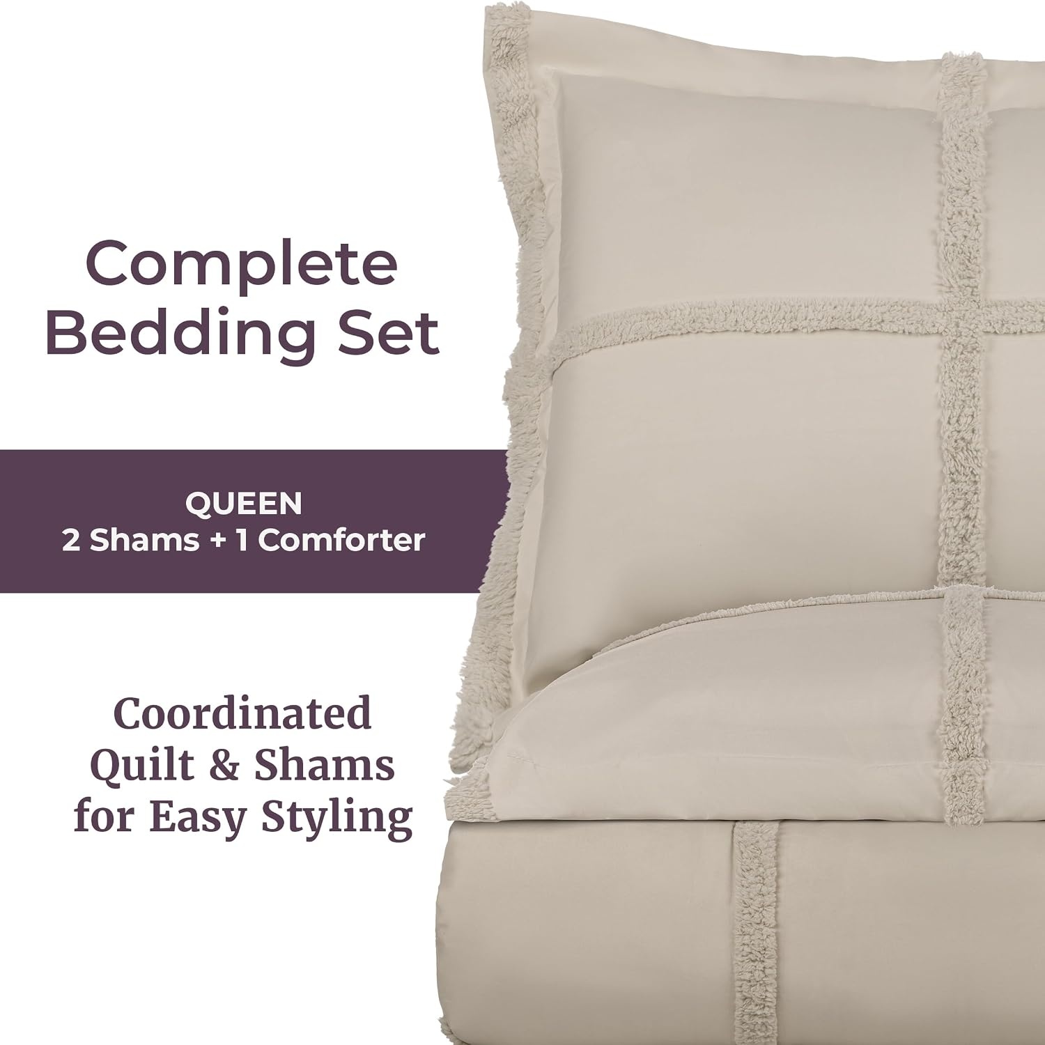 image:imageLavish Home Queen Comforter Set Beige 3PieceSet 90 x 90Beige