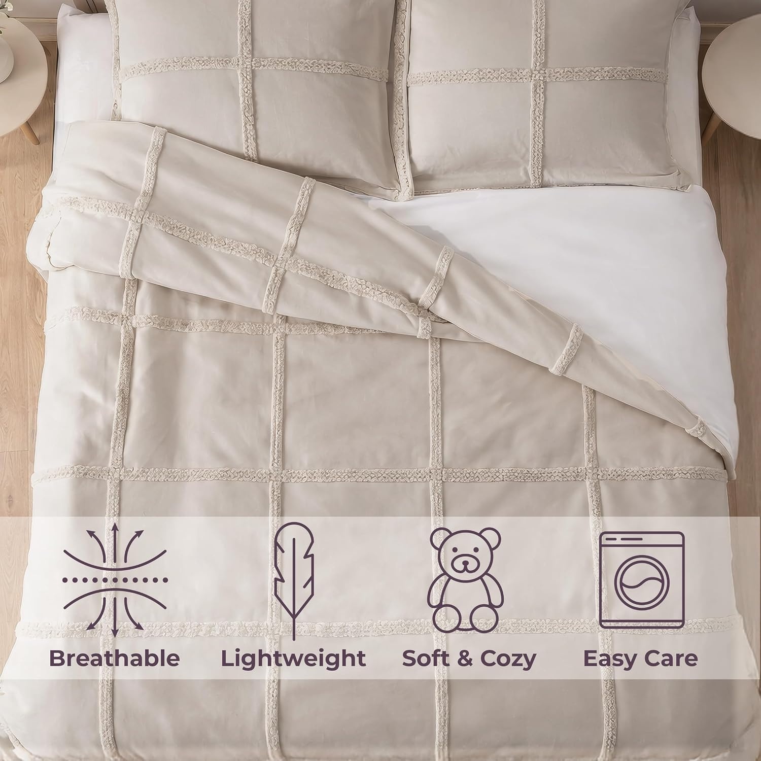 image:imageLavish Home Queen Comforter Set Beige 3PieceSet 90 x 90Beige