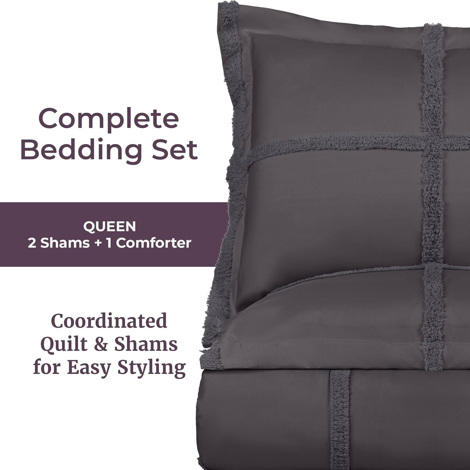 image:imageLavish Home Queen Comforter Set Beige 3PieceSet 90 x 90Grey