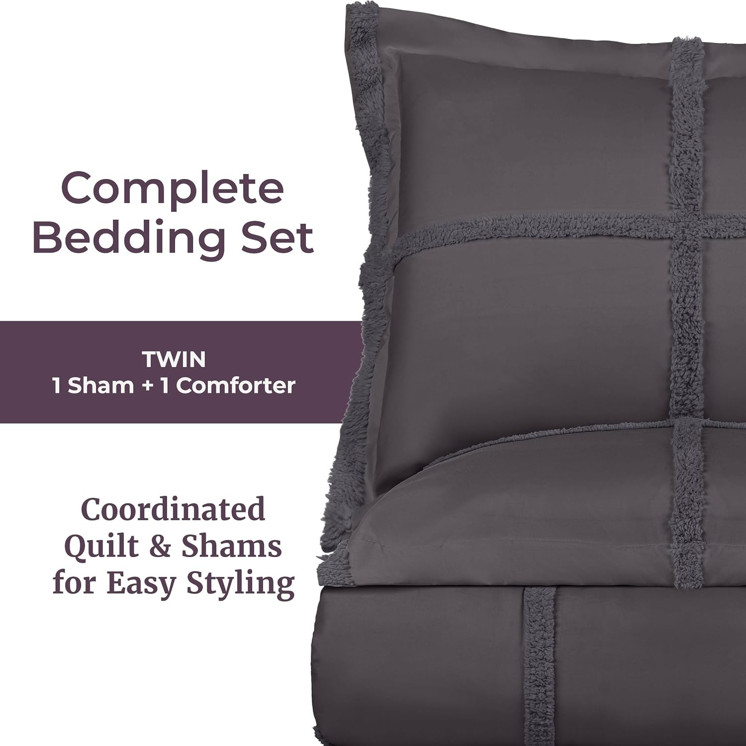 image:imageLavish Home Queen Comforter Set Beige 3PieceSet 90 x 90Grey