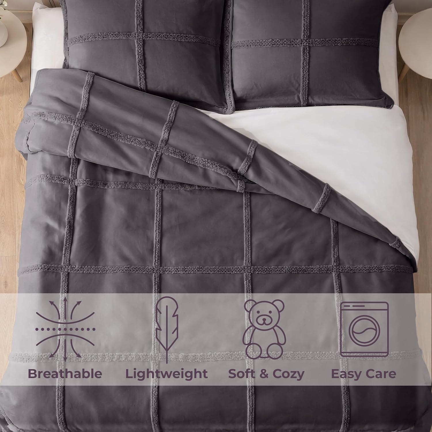 image:imageLavish Home Queen Comforter Set Beige 3PieceSet 90 x 90Grey