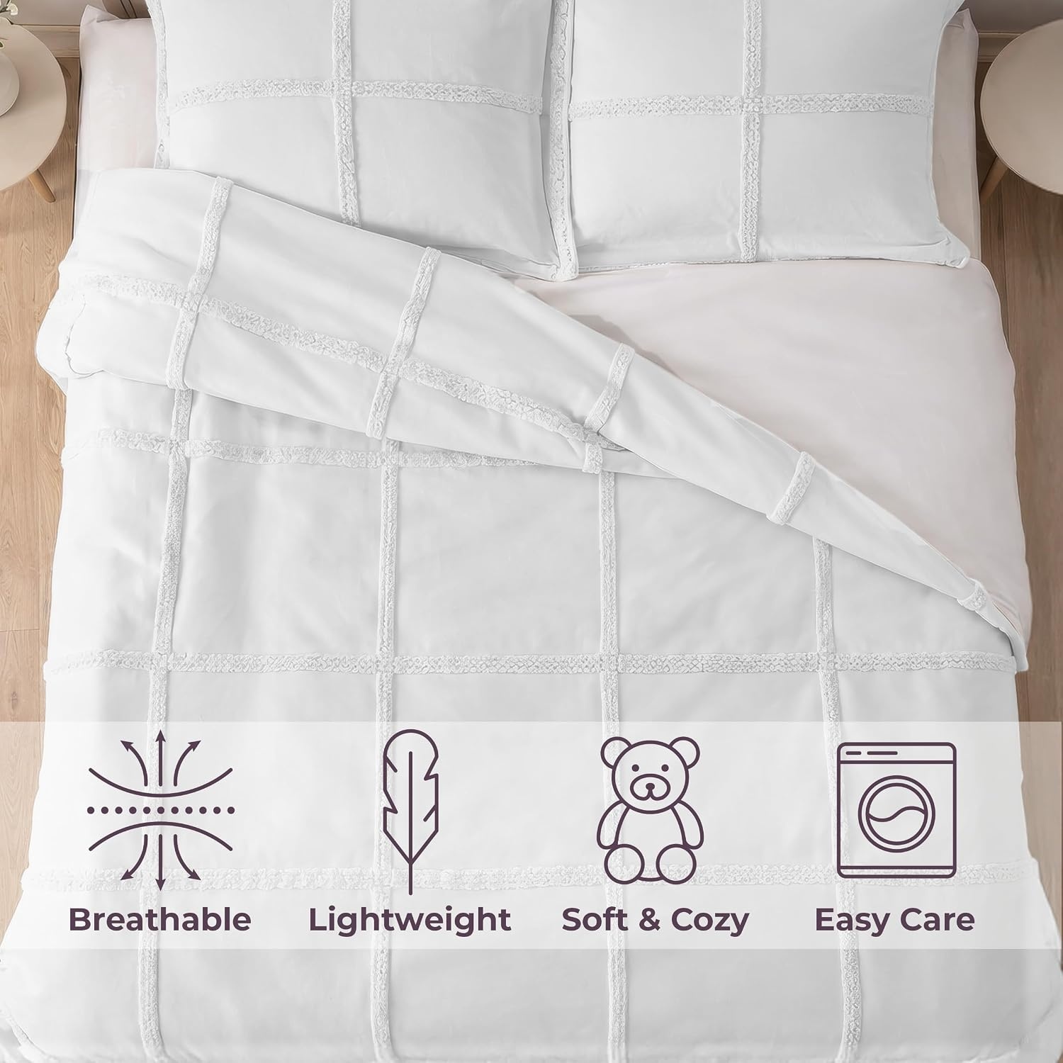 image:imageLavish Home Queen Comforter Set Beige 3PieceSet 90 x 90White