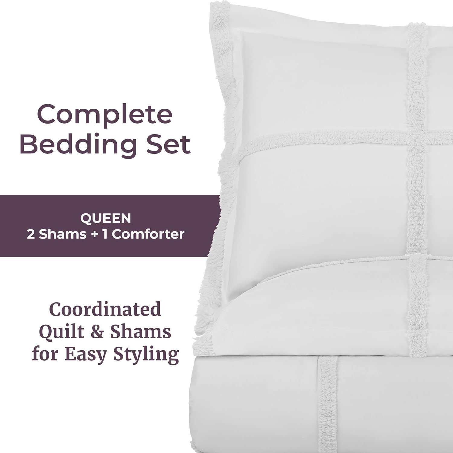 image:imageLavish Home Queen Comforter Set Beige 3PieceSet 90 x 90White