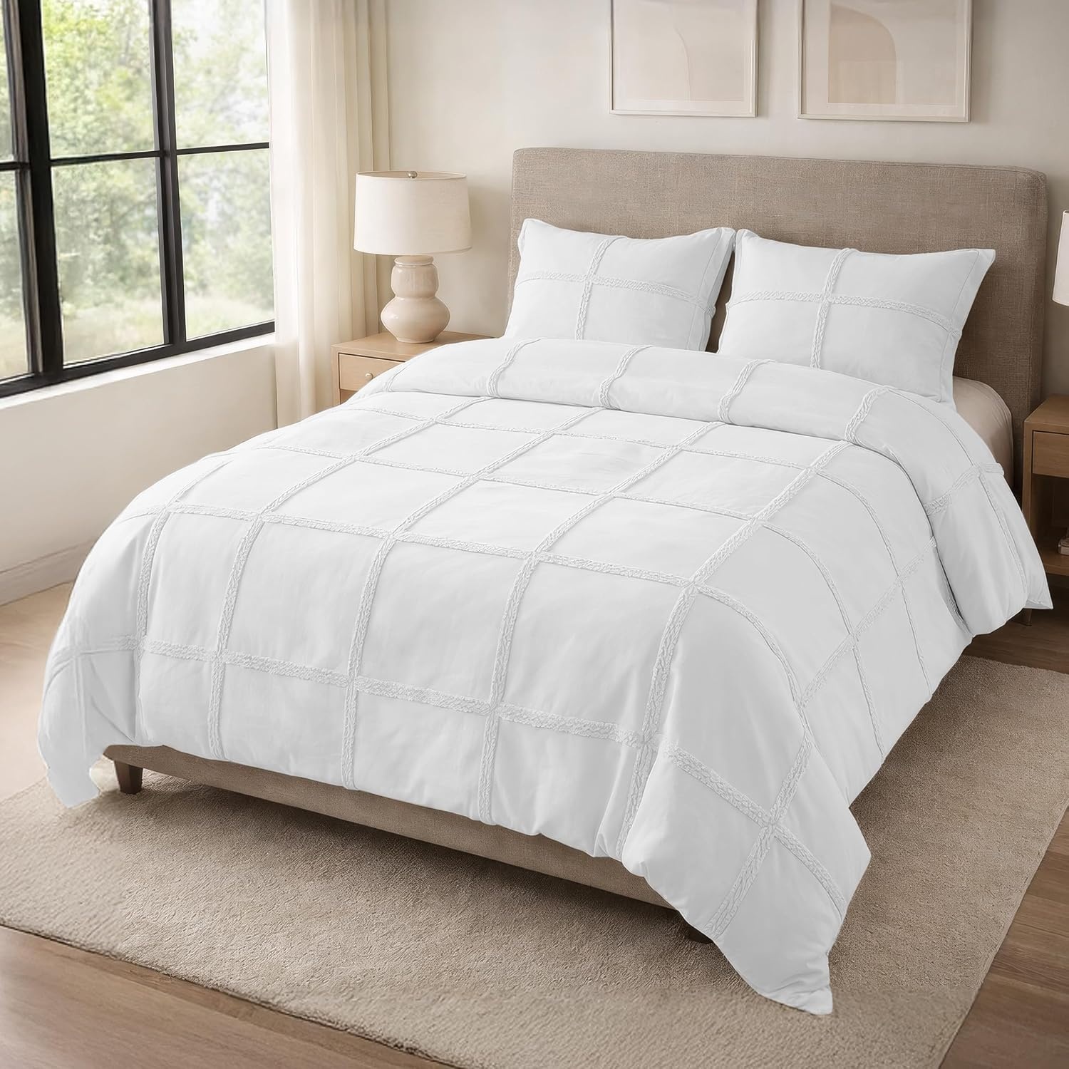 image:imageLavish Home Queen Comforter Set Beige 3PieceSet 90 x 90White