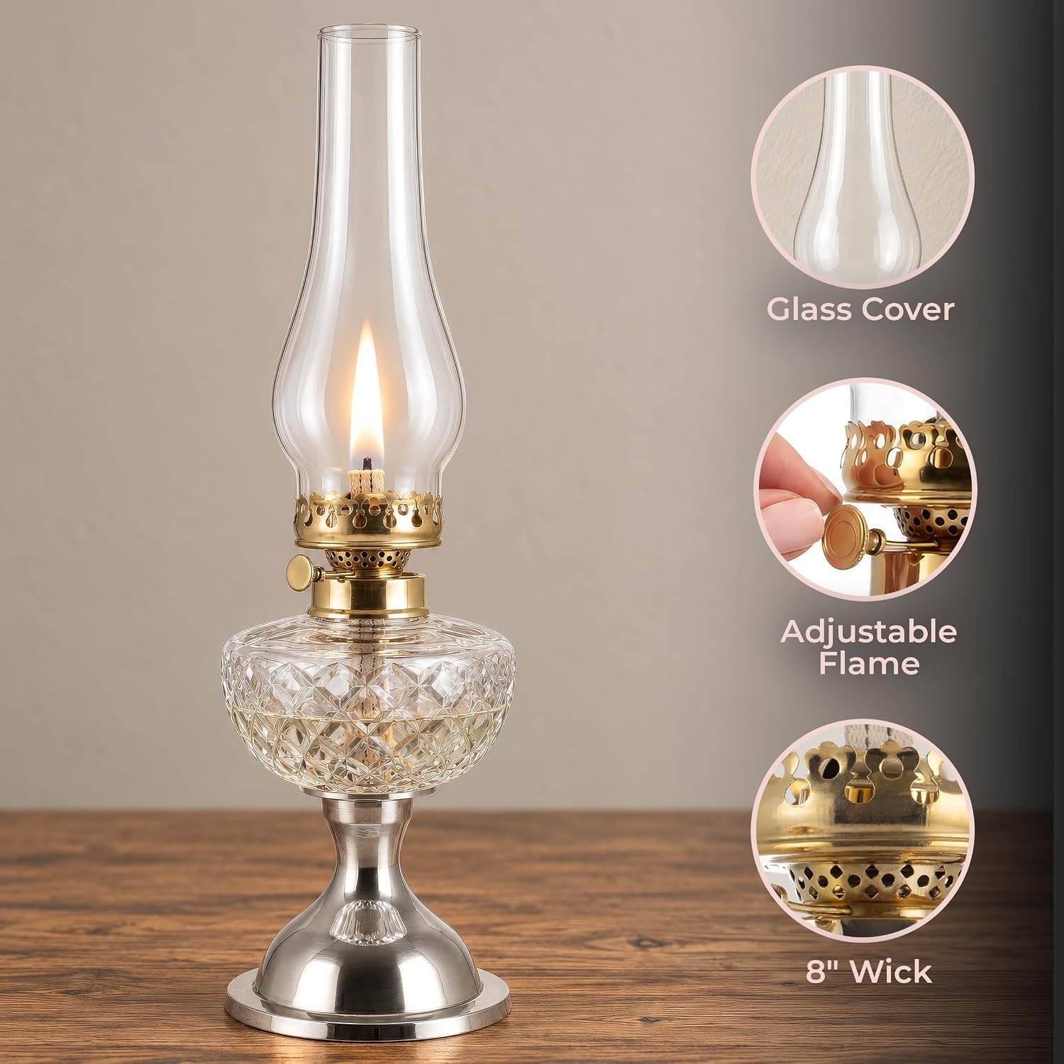 image:imageLavish Home Large Oil Lamp Nickel 6 x 195Nickel