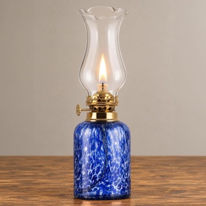 Lavish Home Small Oil Lamp, White/Brass, 3.25” x 10.75”(Blue)