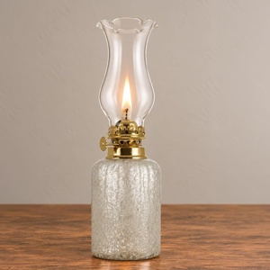Lavish Home Small Oil Lamp, White/Brass, 3.25” x 10.75”(White)