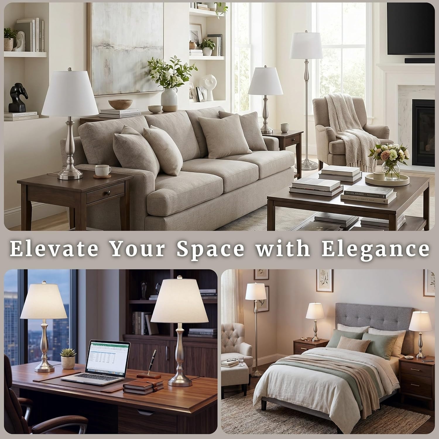 image:imageLavish Home Brushed Steel Table Lamps Silver Set of 2 13 x 255White and Brushed Steel