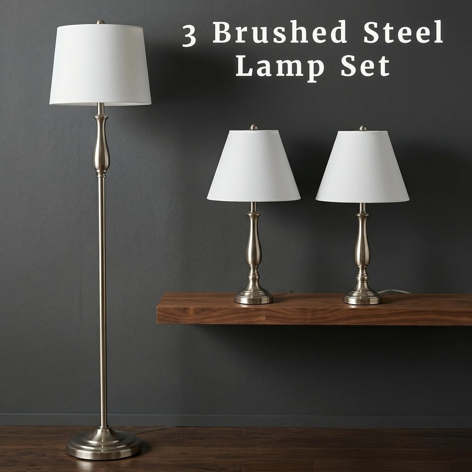 image:imageLavish Home Brushed Steel Table Lamps Silver Set of 2 13 x 255White and Brushed Steel
