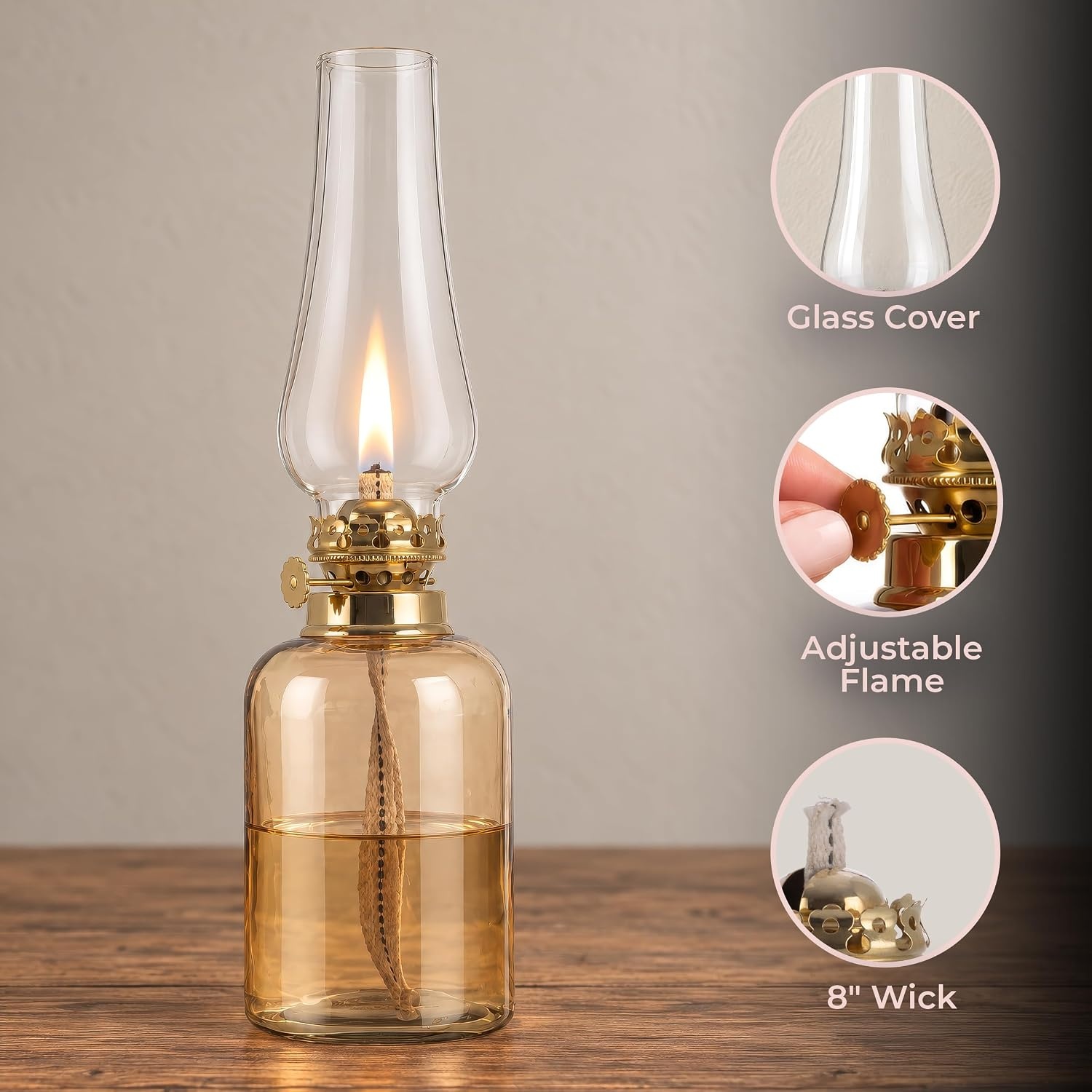 image:imageLavish Home Small Oil Lamp AmberBrass 325 x 115Amber