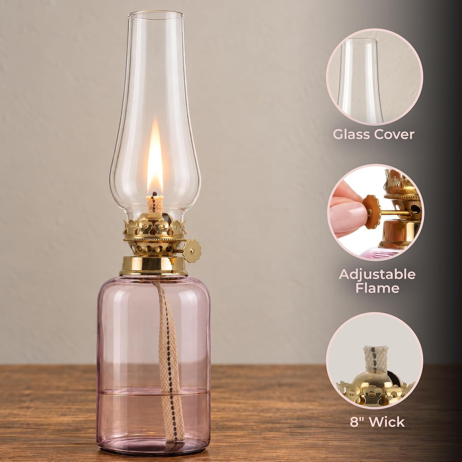 image:imageLavish Home Small Oil Lamp AmberBrass 325 x 115Pink