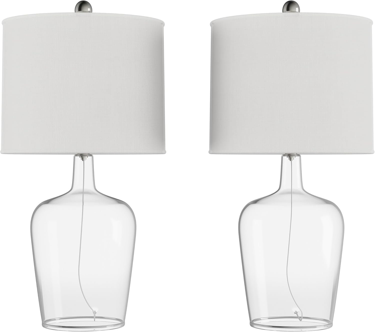 image:imageSet of 2 Table Lamps Glass Lamp Set with Open Bases LED Bulbs and Shades Decorative Lamps for Coastal or Nautical Decor by Lavish Home BlueClear Glass and Ivory Set of 2