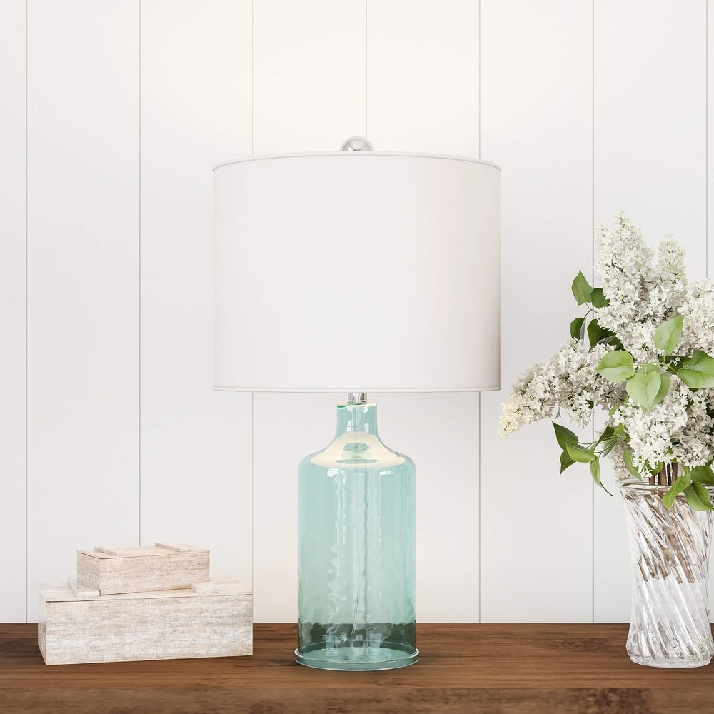 image:imageSet of 2 Table Lamps  Glass Lamp Set with Open Bases LED Bulbs and Shades  Decorative Lamps for Coastal or Nautical Decor by Lavish Home BlueBlue Set of 1
