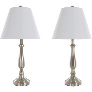 Lavish Home Brushed Steel Table Lamps, Silver, Set of 2, 13” x 25.5”(Silver and White)