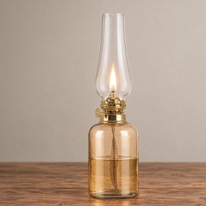 Lavish Home Small Oil Lamp, Amber/Brass, 3.25” x 11.5”(Amber)