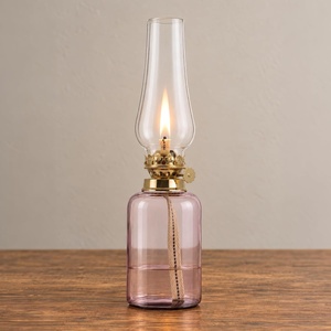 Lavish Home Small Oil Lamp, Amber/Brass, 3.25” x 11.5”(Pink)