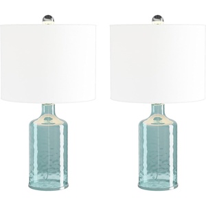 Set of 2 Table Lamps – Glass Lamp Set with Open Bases, LED Bulbs, and Shades – Decorative Lamps for Coastal or Nautical Decor by Lavish Home (Blue)(Blue (Set of 2))
